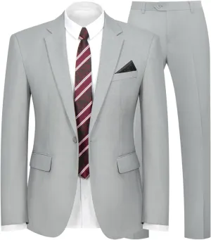 2 Piece Men's Suit One Button Slim Fit Suit for Men Solid Color Blazer and Pants Tie and Square Wedding Business Party