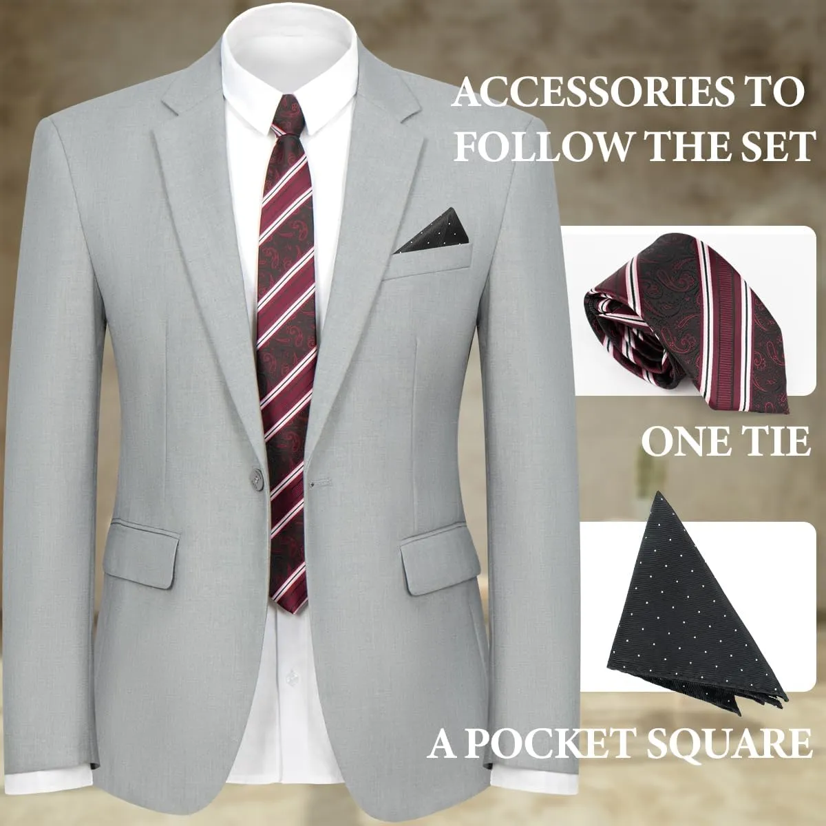 2 Piece Men's Suit One Button Slim Fit Suit for Men Solid Color Blazer and Pants Tie and Square Wedding Business Party