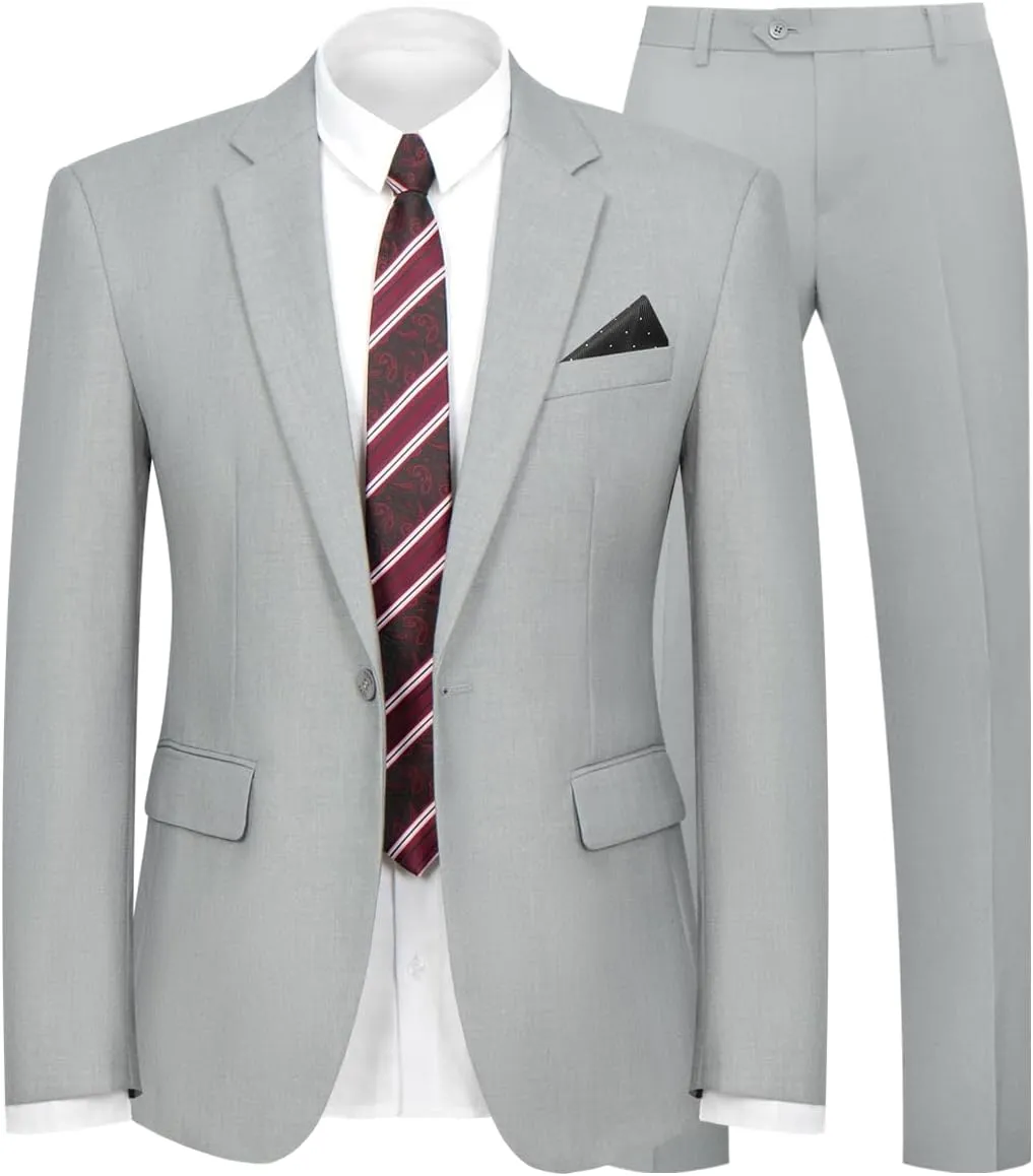 2 Piece Men's Suit One Button Slim Fit Suit for Men Solid Color Blazer and Pants Tie and Square Wedding Business Party