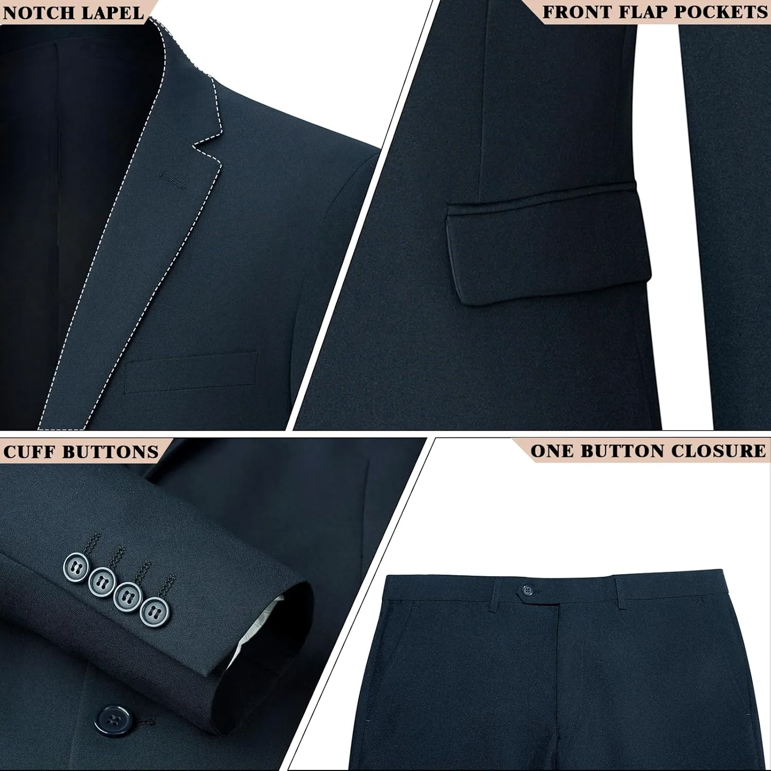 2 Piece Men's Suit Slim Fit Suits for Men, Two Button Blazer Dress Business Wedding Party Jacket & Pants