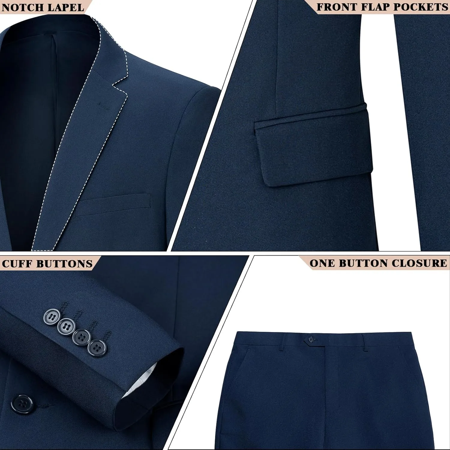 2 Piece Men's Suit Slim Fit Suits for Men, Two Button Blazer Dress Business Wedding Party Jacket & Pants