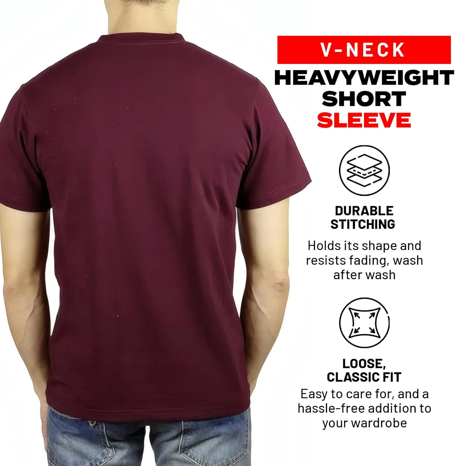 Access Men's V Neck T Shirts, Comfortable, and Stylish Heavyweight Short Sleeve Cotton V Neck T Shirts for Men, 3-Pack