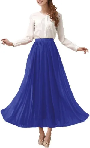 Afibi Womens Chiffon Retro Long Maxi Skirt Beach Ankle Length Skirt