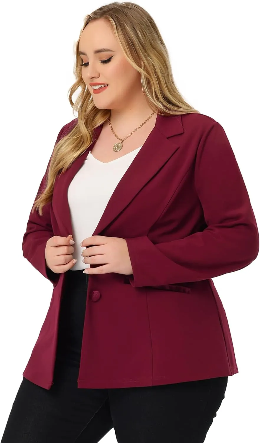 Agnes Orinda Blazers for Women Plus Size Notched Lapel V Neck Business Casual Outfits Suit Jacket Work Fall Blazers
