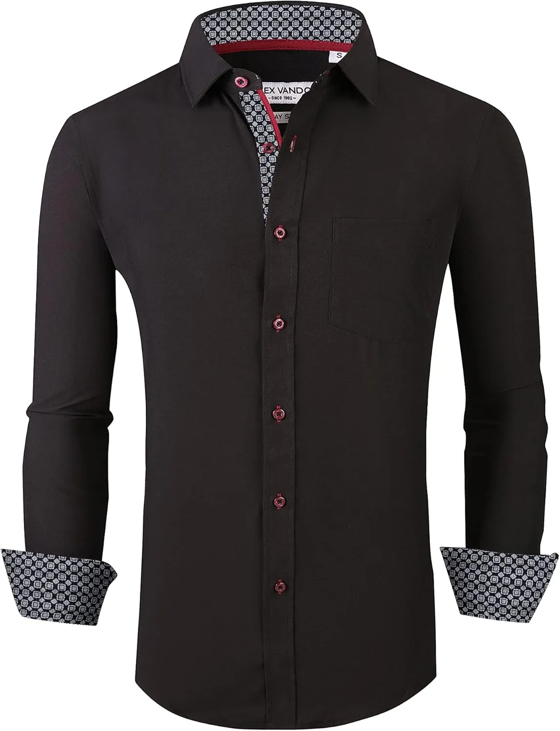 Alex Vando Mens Dress Shirt Wrinkle Free Regular Fit 4-Way Stretch Button Down Shirts