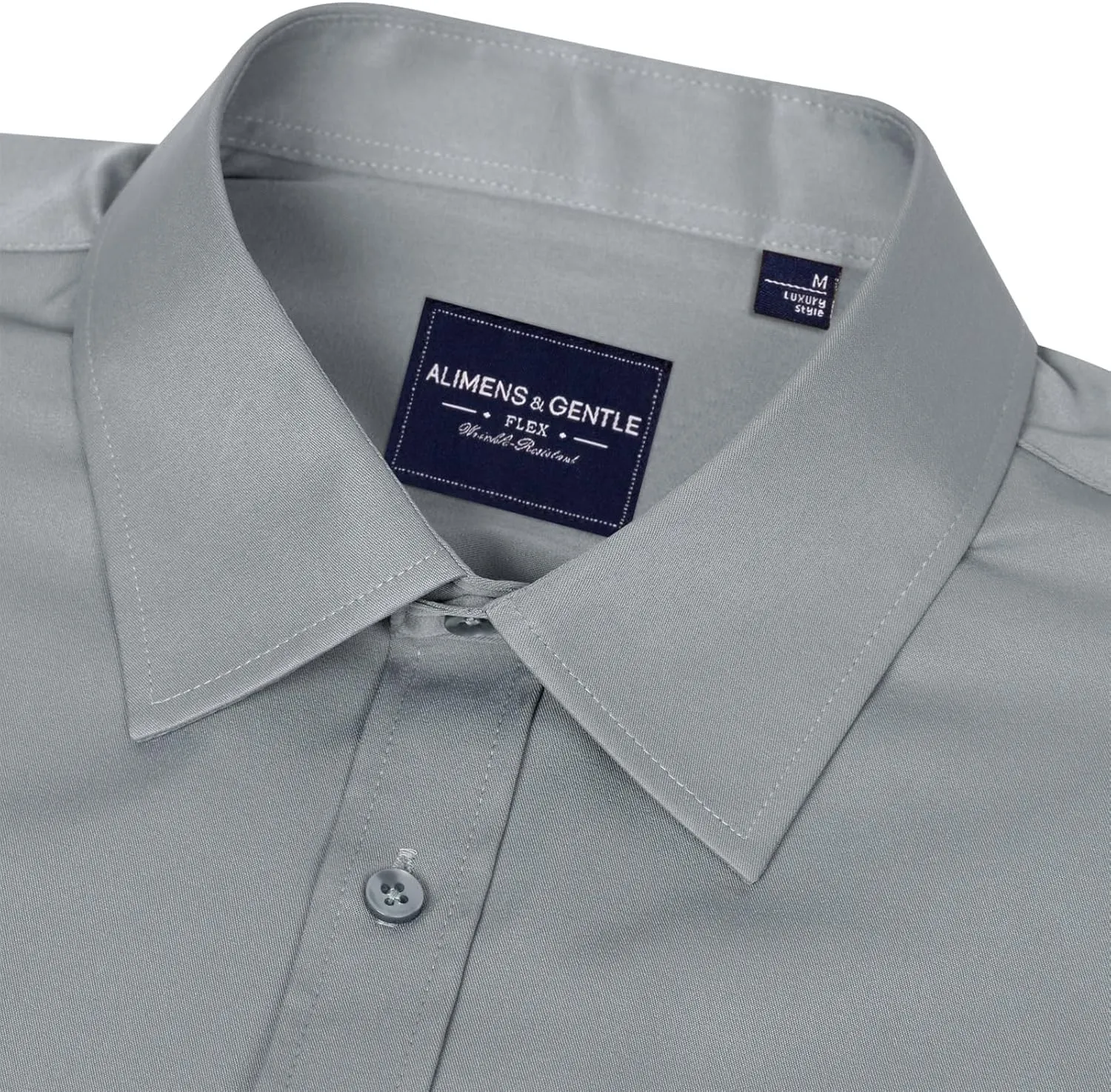 Alimens & Gentle Men's Dress Shirts Long Sleeve Wrinkle-Free Stretch Shirts Solid Formal Button Down Shirt with Pocket