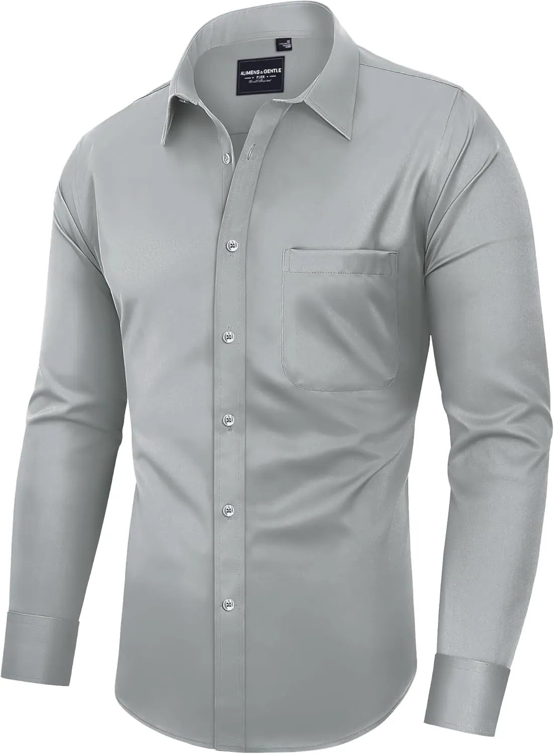 Alimens & Gentle Men's Dress Shirts Long Sleeve Wrinkle-Free Stretch Shirts Solid Formal Button Down Shirt with Pocket