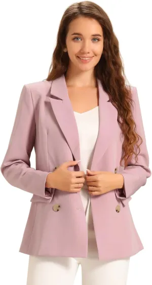 Allegra K Women's Notched Lapel Double Breasted Work Formal Blazer Jacket