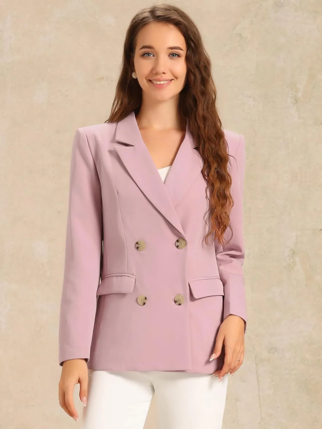Allegra K Women's Notched Lapel Double Breasted Work Formal Blazer Jacket
