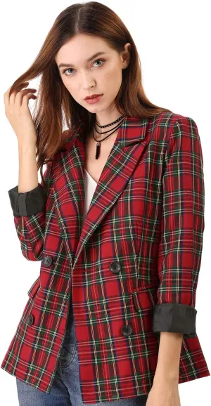 Allegra K Women's Notched Lapel Double Breasted Work Formal Blazer Jacket