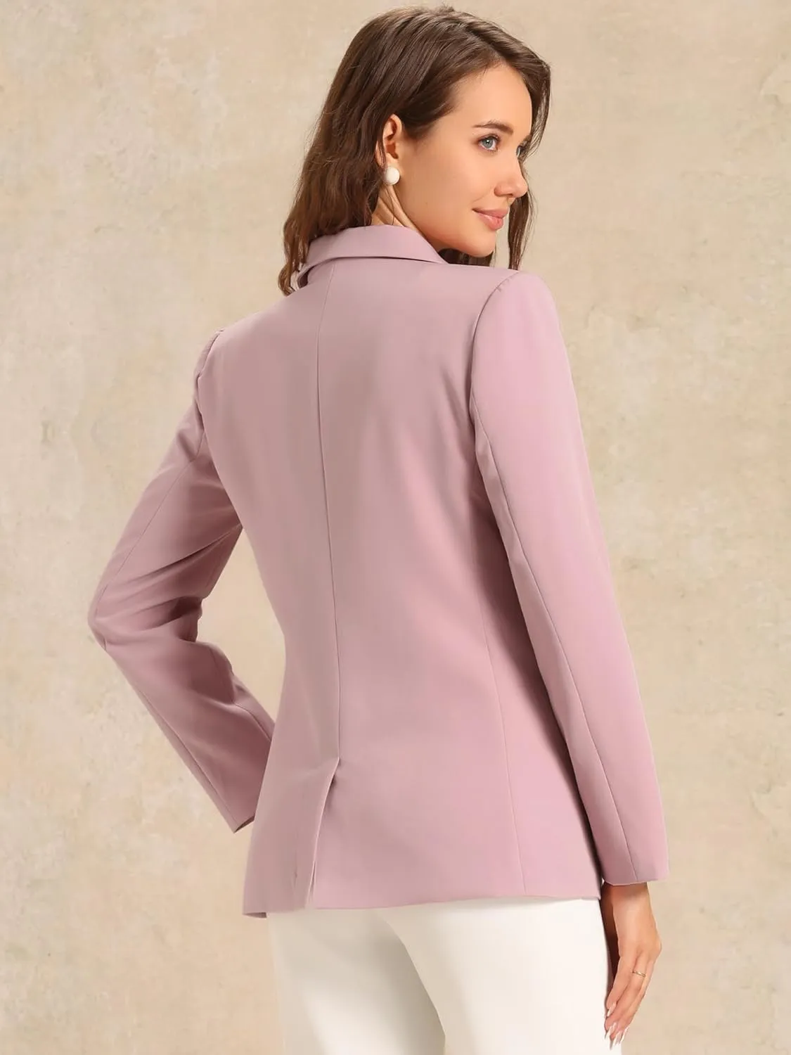 Allegra K Women's Notched Lapel Double Breasted Work Formal Blazer Jacket
