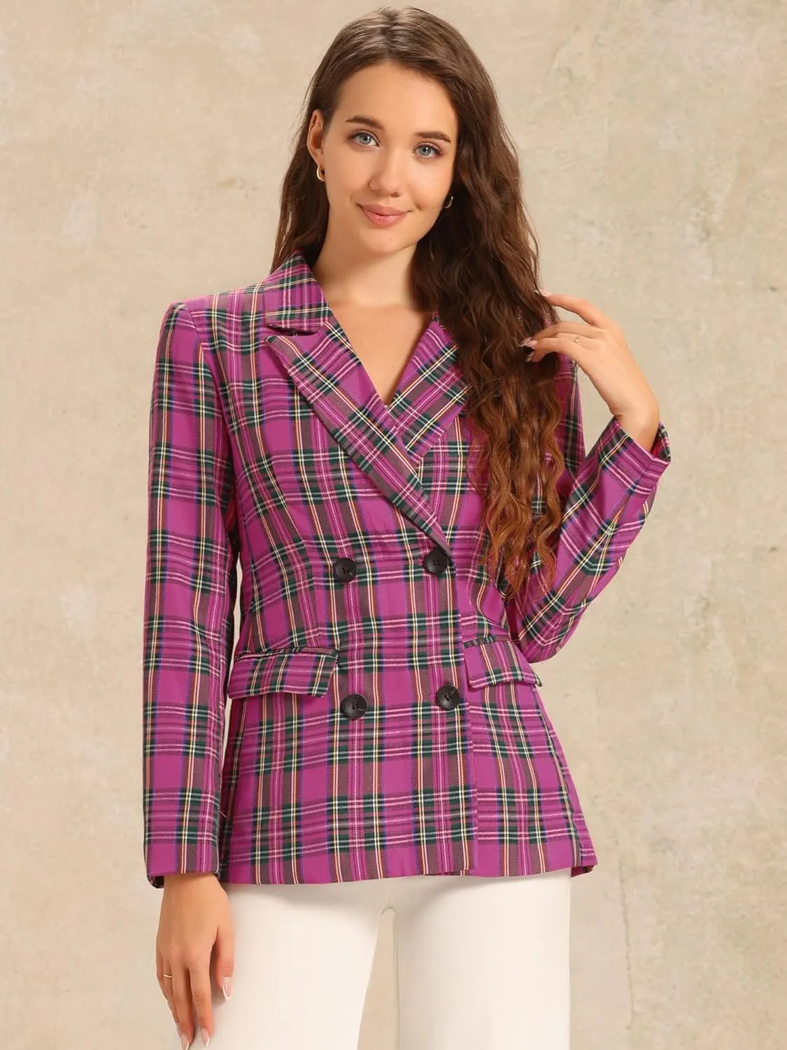 Allegra K Women's Notched Lapel Double Breasted Work Formal Blazer Jacket