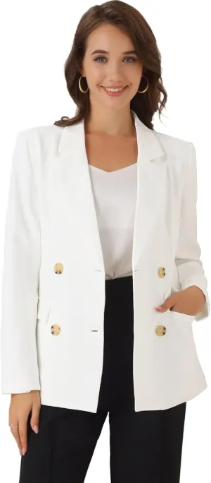 Allegra K Women's Notched Lapel Double Breasted Work Formal Blazer Jacket