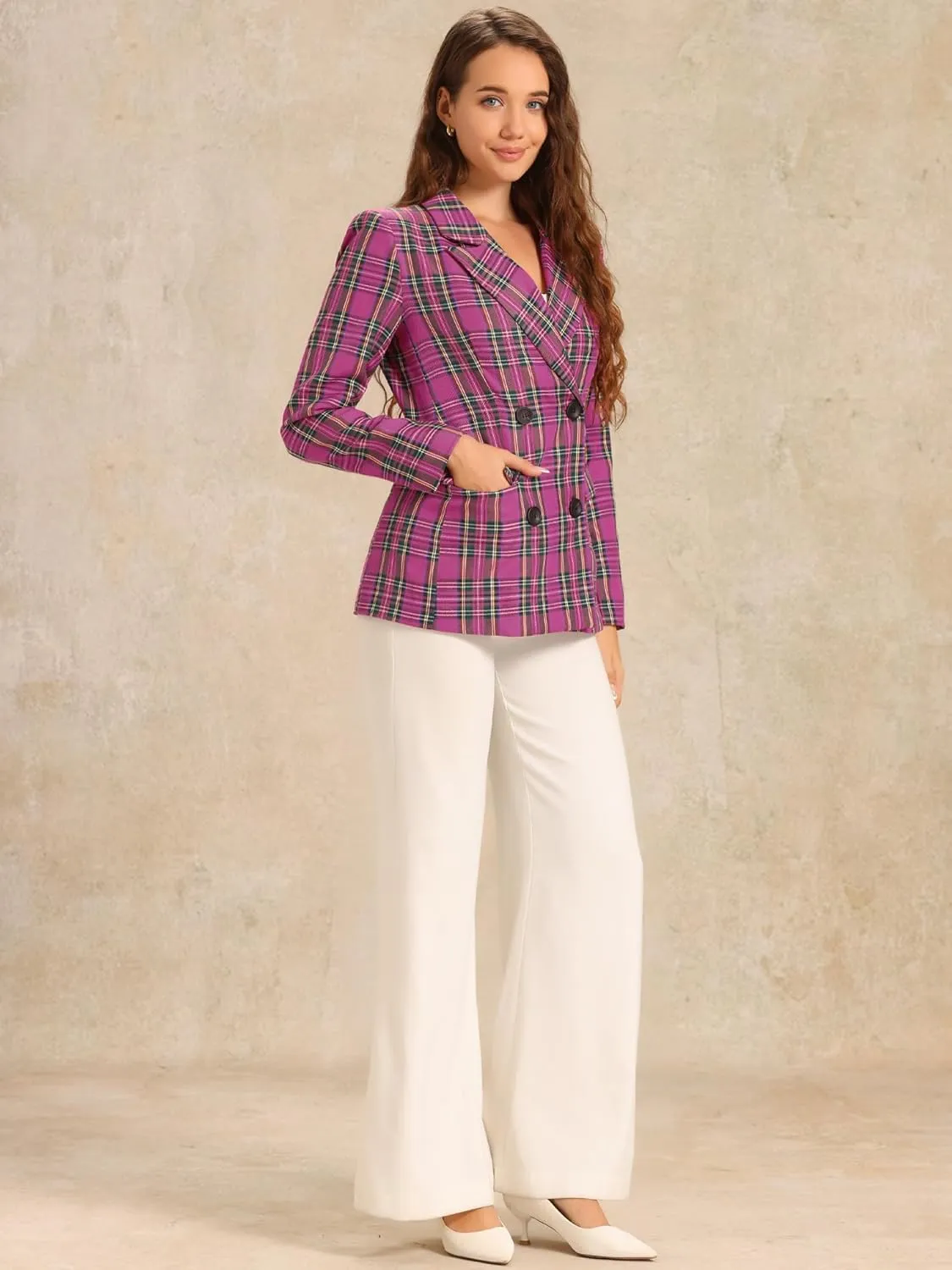 Allegra K Women's Notched Lapel Double Breasted Work Formal Blazer Jacket