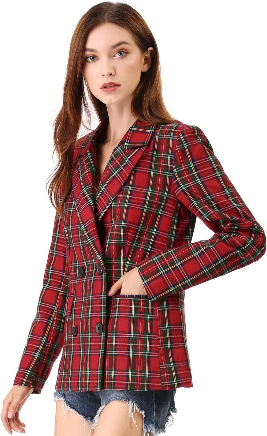Allegra K Women's Notched Lapel Double Breasted Work Formal Blazer Jacket