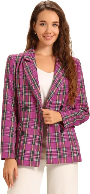 Allegra K Women's Notched Lapel Double Breasted Work Formal Blazer Jacket