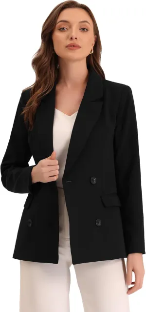 Allegra K Women's Notched Lapel Double Breasted Work Formal Blazer Jacket