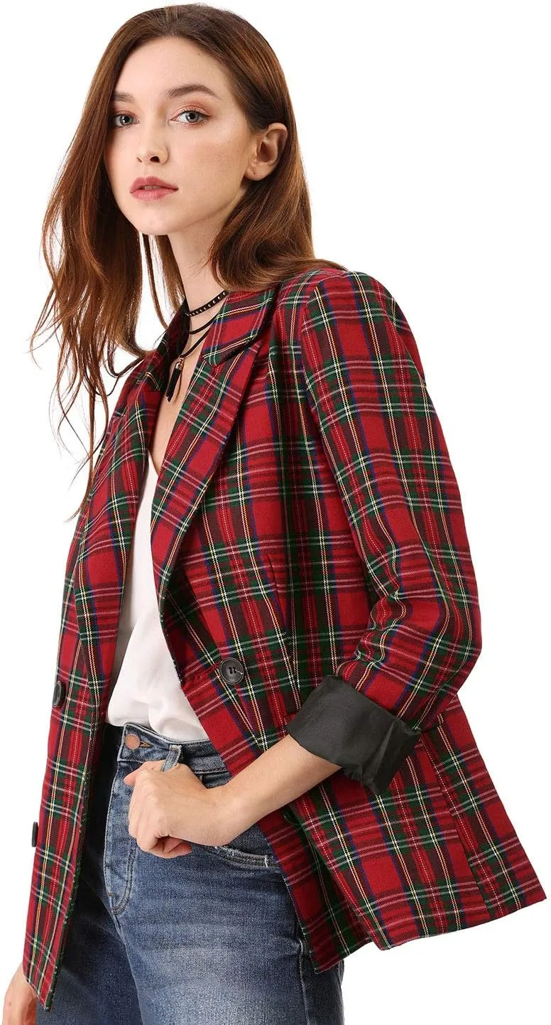 Allegra K Women's Notched Lapel Double Breasted Work Formal Blazer Jacket
