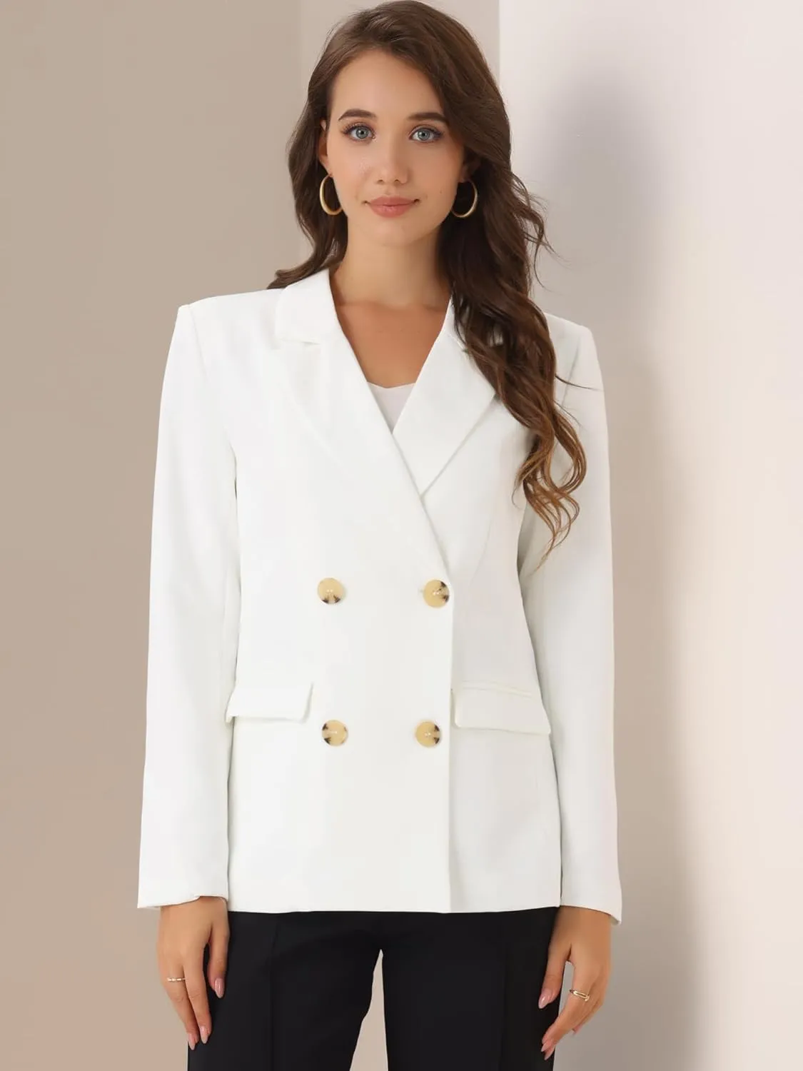 Allegra K Women's Notched Lapel Double Breasted Work Formal Blazer Jacket