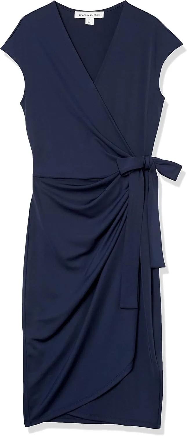 Amazon Essentials Women's Classic Cap Sleeve Wrap Dress (Available in Plus Size)