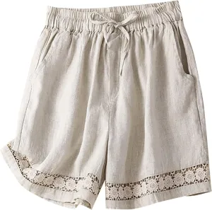 Beach Shorts for Women Cotton Linen Comfy High Waisted Shorts Loose Wide Leg Summer Short Pants Business Casual Outfit