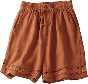 Beach Shorts for Women Cotton Linen Comfy High Waisted Shorts Loose Wide Leg Summer Short Pants Business Casual Outfit