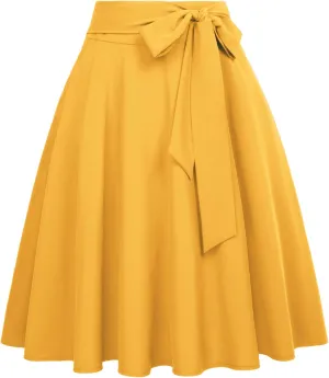 Belle Poque Women's High Waist A-Line Pockets Skirt Skater Flared Midi Skirt Vinage Skirt