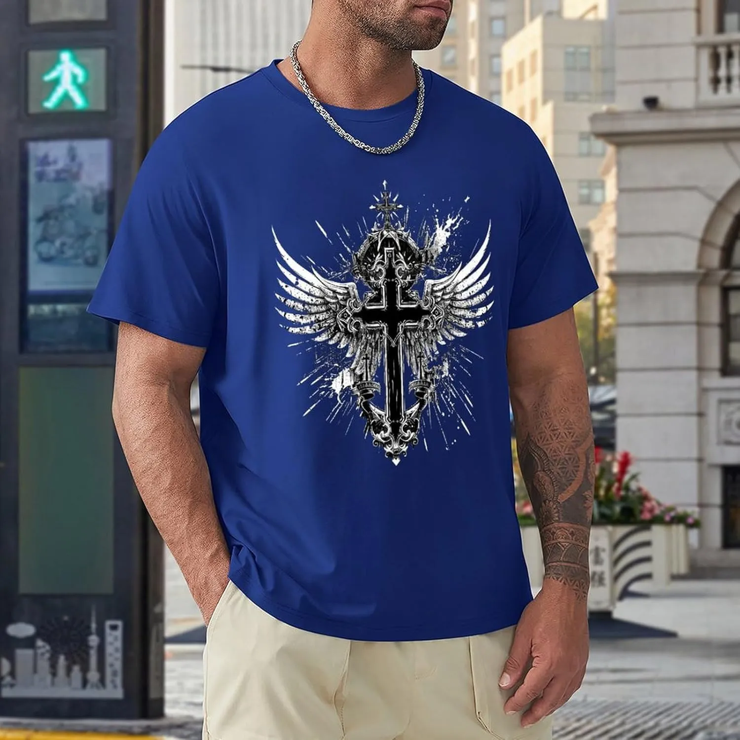 Bengbobar Faith Shirts for Men Christian T Shirts Short Sleeve Crewneck Men's 3D Graphic T-Shirt Vintage Tee Tops