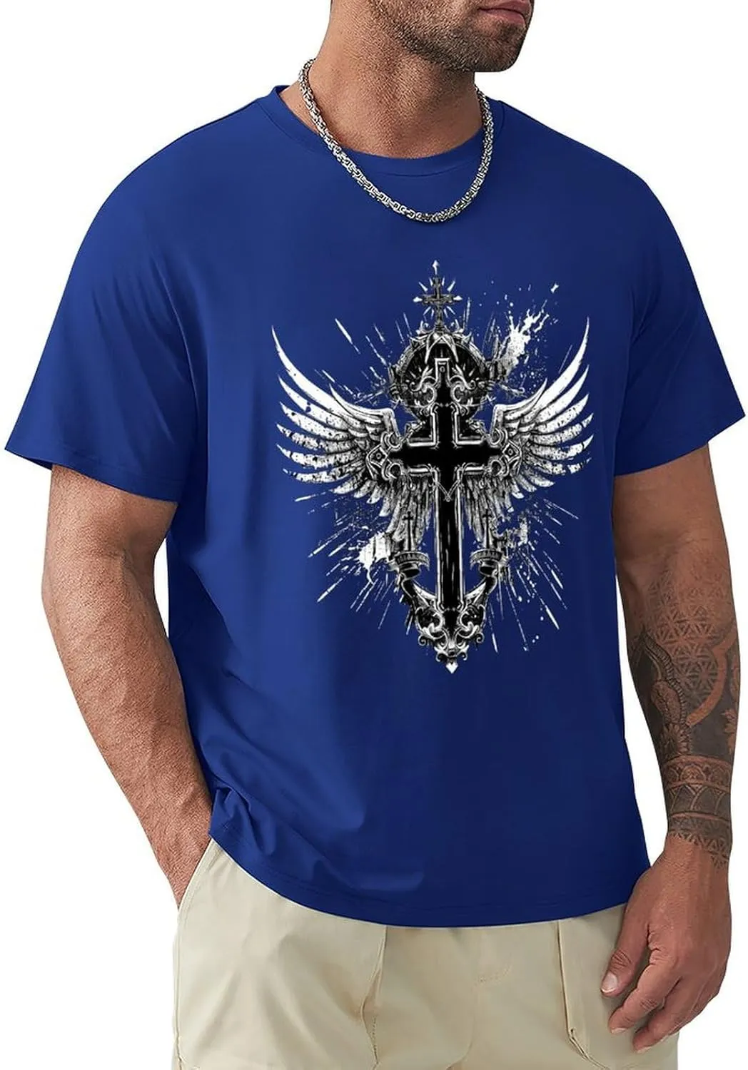 Bengbobar Faith Shirts for Men Christian T Shirts Short Sleeve Crewneck Men's 3D Graphic T-Shirt Vintage Tee Tops