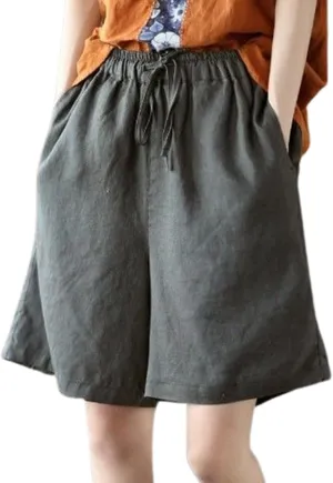 Bermuda Lounge Shorts for Women Knee Length High Waisted Flowy Shorts Drawstring Baggy Summer Short Pants with Pockets