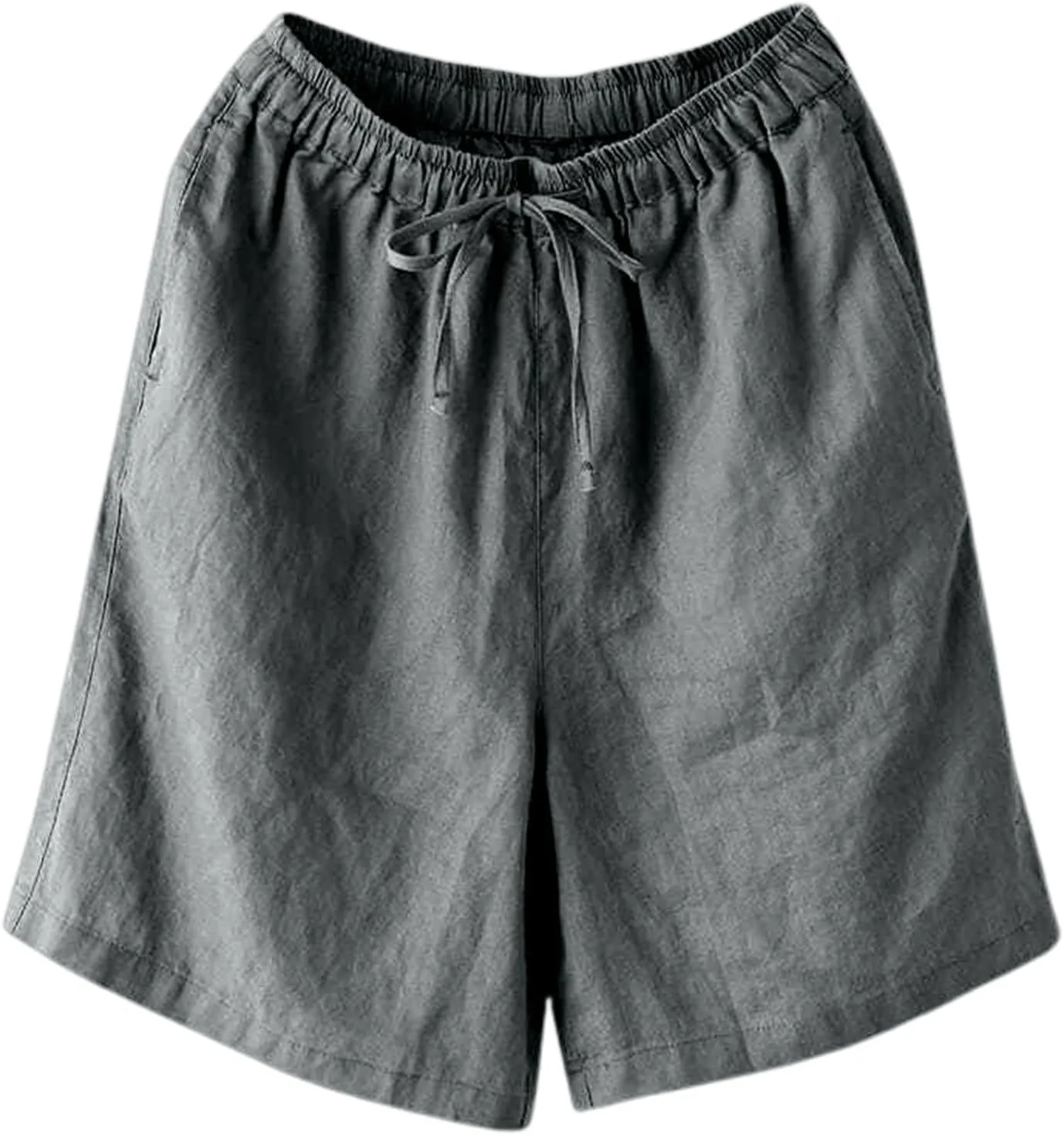 Bermuda Lounge Shorts for Women Knee Length High Waisted Flowy Shorts Drawstring Baggy Summer Short Pants with Pockets