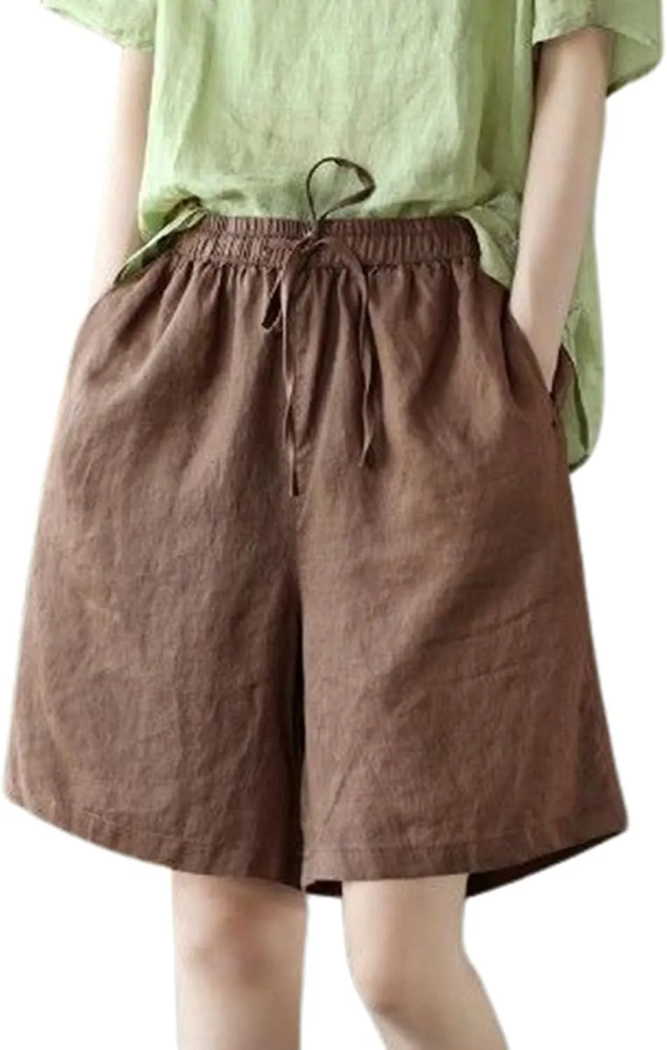Bermuda Lounge Shorts for Women Knee Length High Waisted Flowy Shorts Drawstring Baggy Summer Short Pants with Pockets