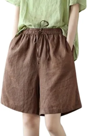 Bermuda Lounge Shorts for Women Knee Length High Waisted Flowy Shorts Drawstring Baggy Summer Short Pants with Pockets