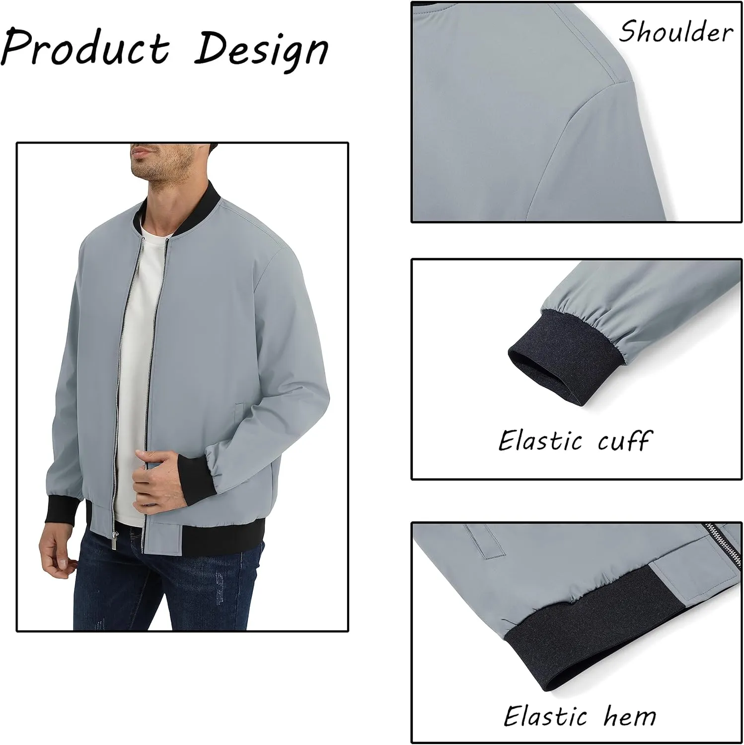 BIYLACLESEN Men's Lightweight Bomber Jackets Windbreaker Jackets Casual Fashion Jackets Zip Up Coats with Pockets