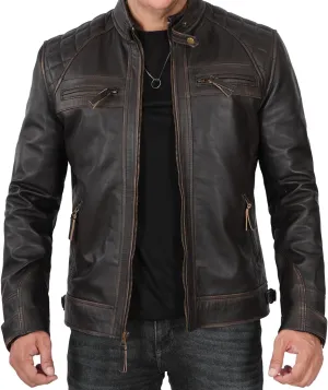 Blingsoul Leather Jacket Men - Quilted Cafe Racer Leather Jackets For Men