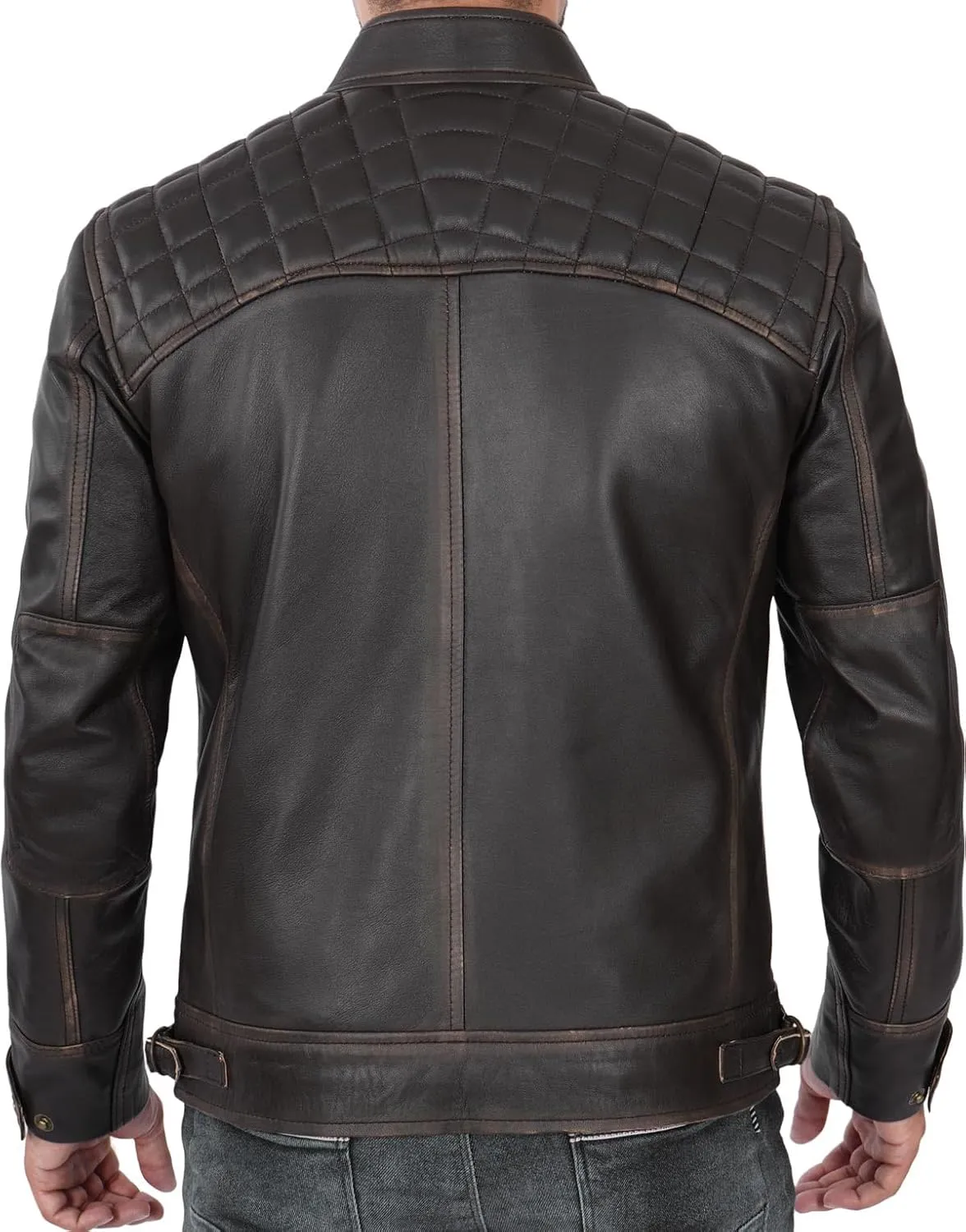 Blingsoul Leather Jacket Men - Quilted Cafe Racer Leather Jackets For Men