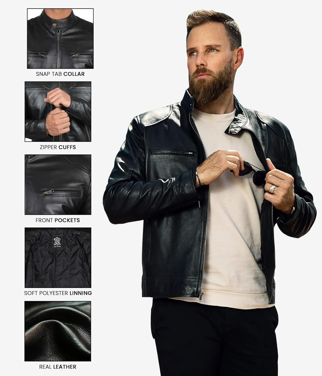 Blingsoul Leather Jackets For Men - Real Lambskin Motorcycle Style Mens Leather Jacket