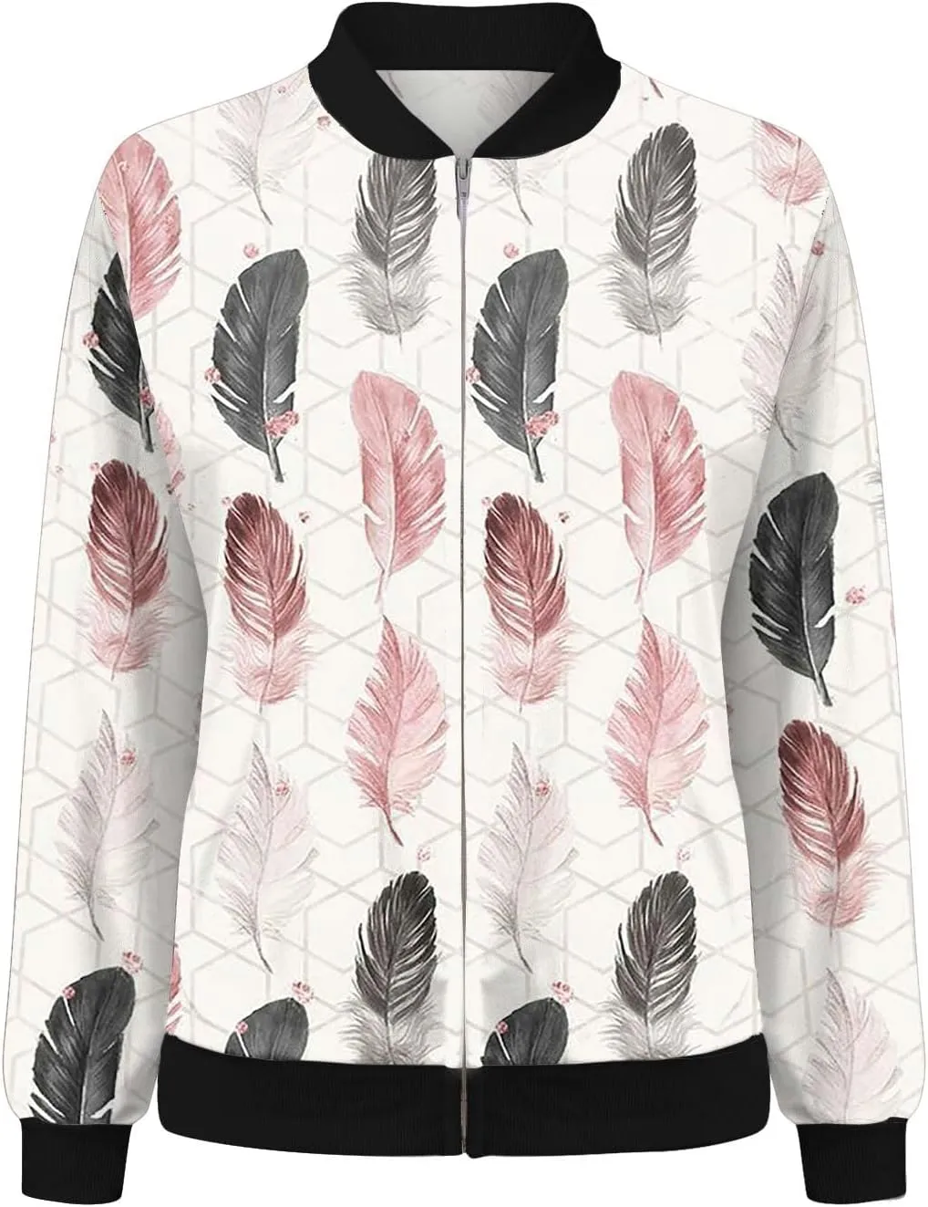 Bomber Jacket Women 2025 Floral Zip Up Zipper Sports Jackets Coats Stand Collar Causal Long Sleeve Lightweight Outerwear Tops