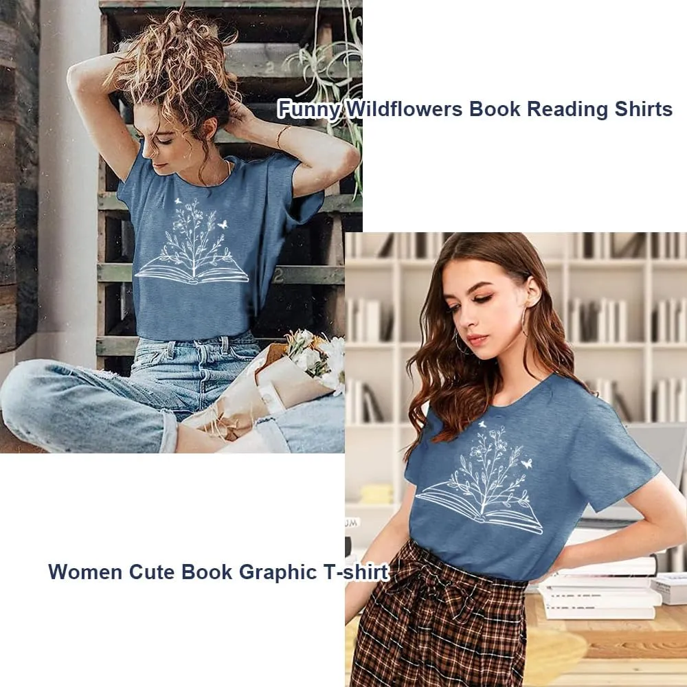 Book Lovers Women's Funny Wildflowers Reading Shirt - Cute Book Lover Bookworm Teacher Short Sleeve Tee