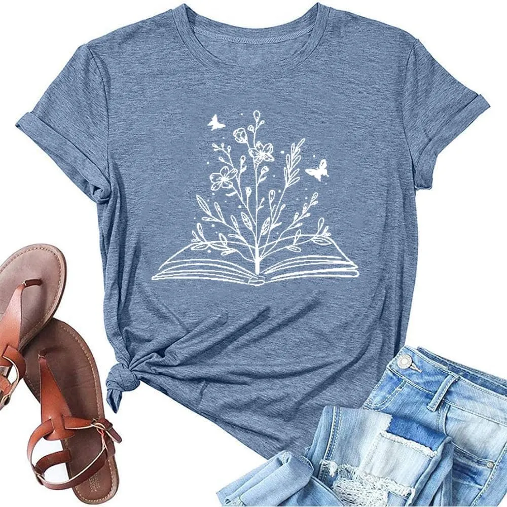 Book Lovers Women's Funny Wildflowers Reading Shirt - Cute Book Lover Bookworm Teacher Short Sleeve Tee