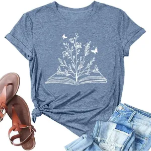 Book Lovers Women's Funny Wildflowers Reading Shirt - Cute Book Lover Bookworm Teacher Short Sleeve Tee