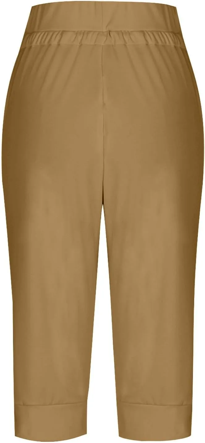 Capri Joggers Womens Fashion 2025 Trendy Elastic Drawstring High Waisted Capris Casual Summer Stretch Active Pants