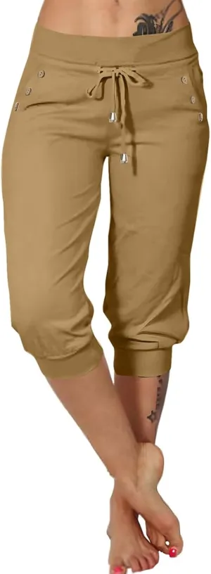 Capri Joggers Womens Fashion 2025 Trendy Elastic Drawstring High Waisted Capris Casual Summer Stretch Active Pants