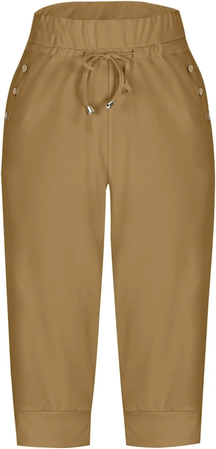 Capri Joggers Womens Fashion 2025 Trendy Elastic Drawstring High Waisted Capris Casual Summer Stretch Active Pants
