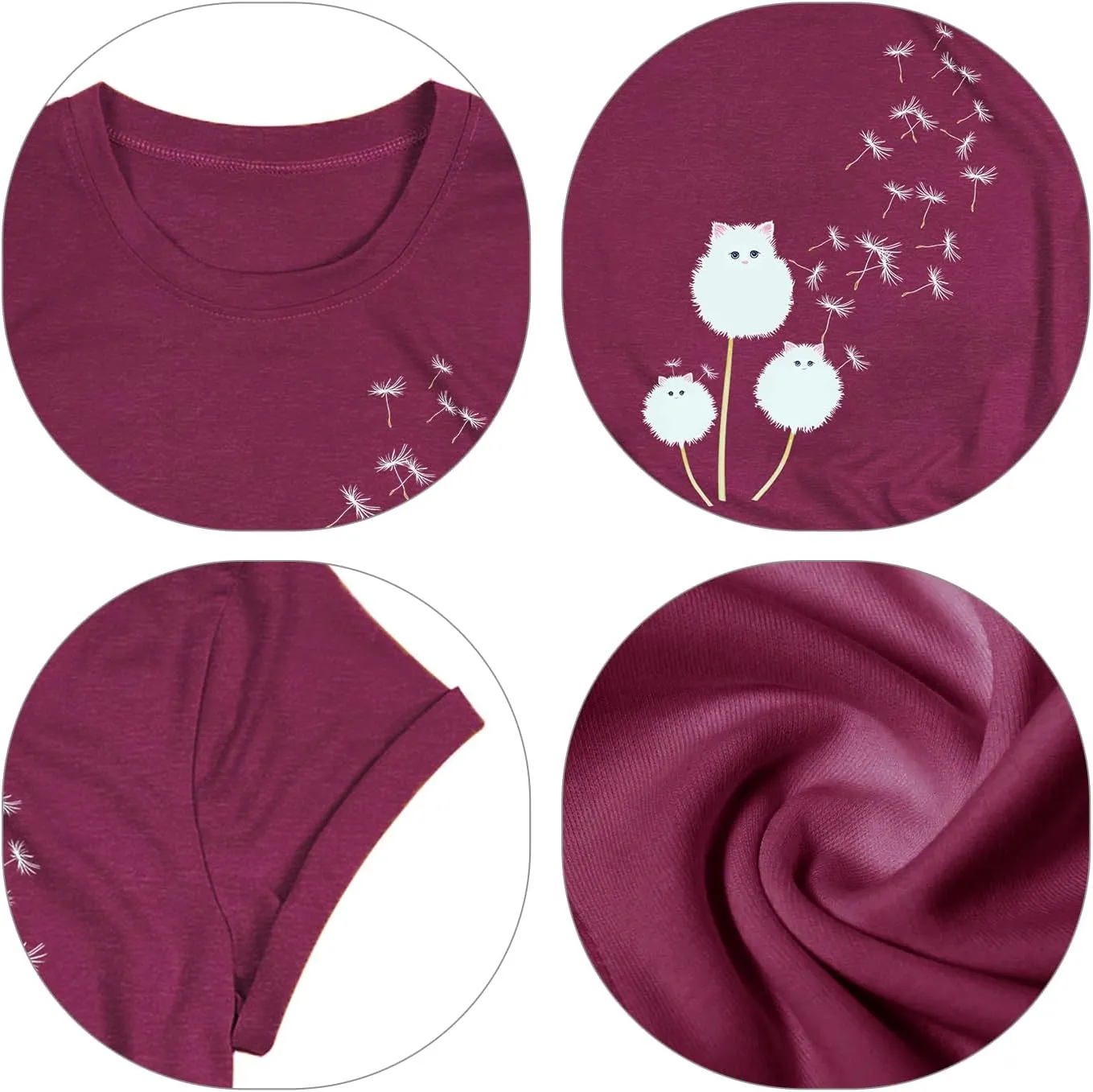 Cat Shirts for Women Flower Tee Shirts Womens Dandelion T-Shirt Cute Dandelion Cat Graphic Print Shirts