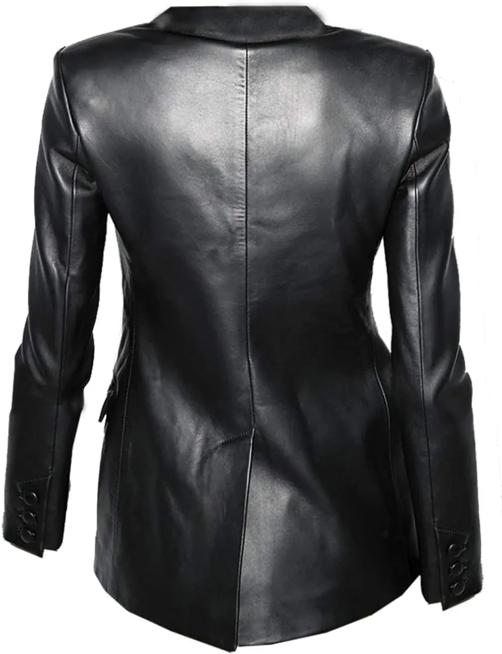 Classical Women's Double Breasted Blazer Two-Button Coat Genuine Leather Jacket Black Small Medium Extra Plus Size