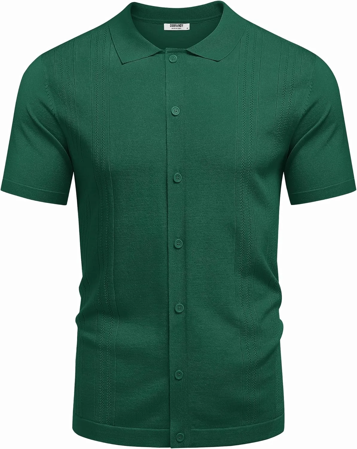 COOFANDY Men's Knit Button Down Shirt Short Sleeve Cuban Guayabera Shirts Casual Textured Polo Summer Tops