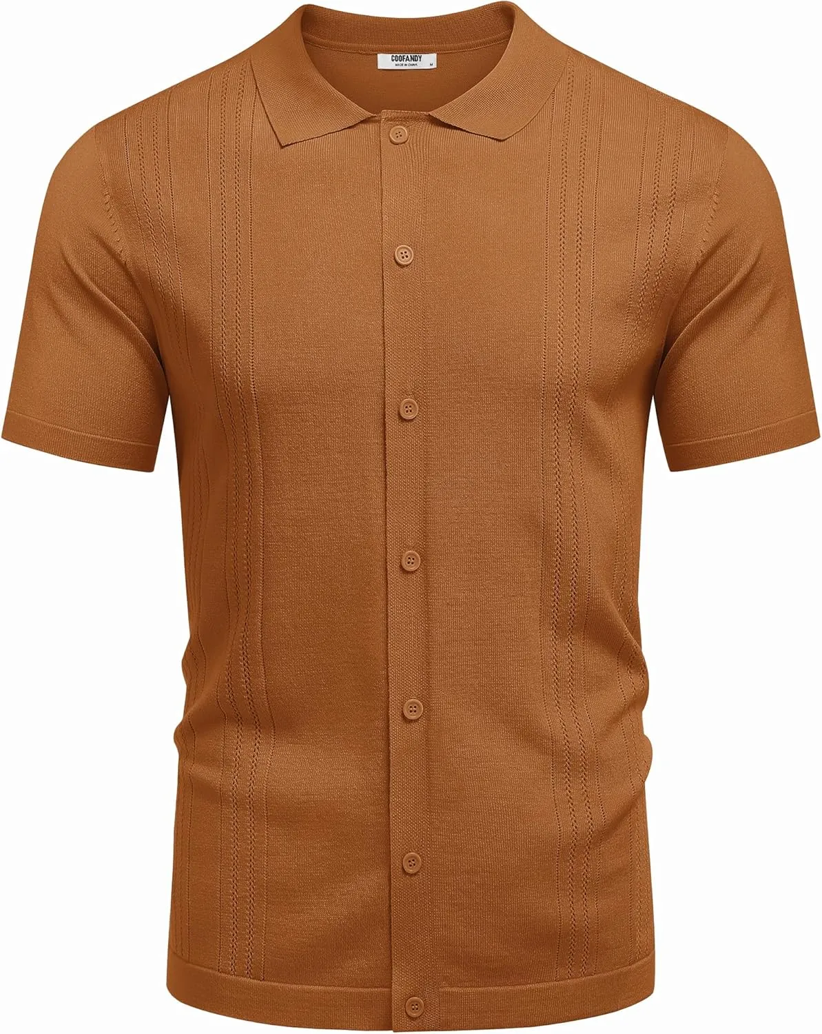 COOFANDY Men's Knit Button Down Shirt Short Sleeve Cuban Guayabera Shirts Casual Textured Polo Summer Tops