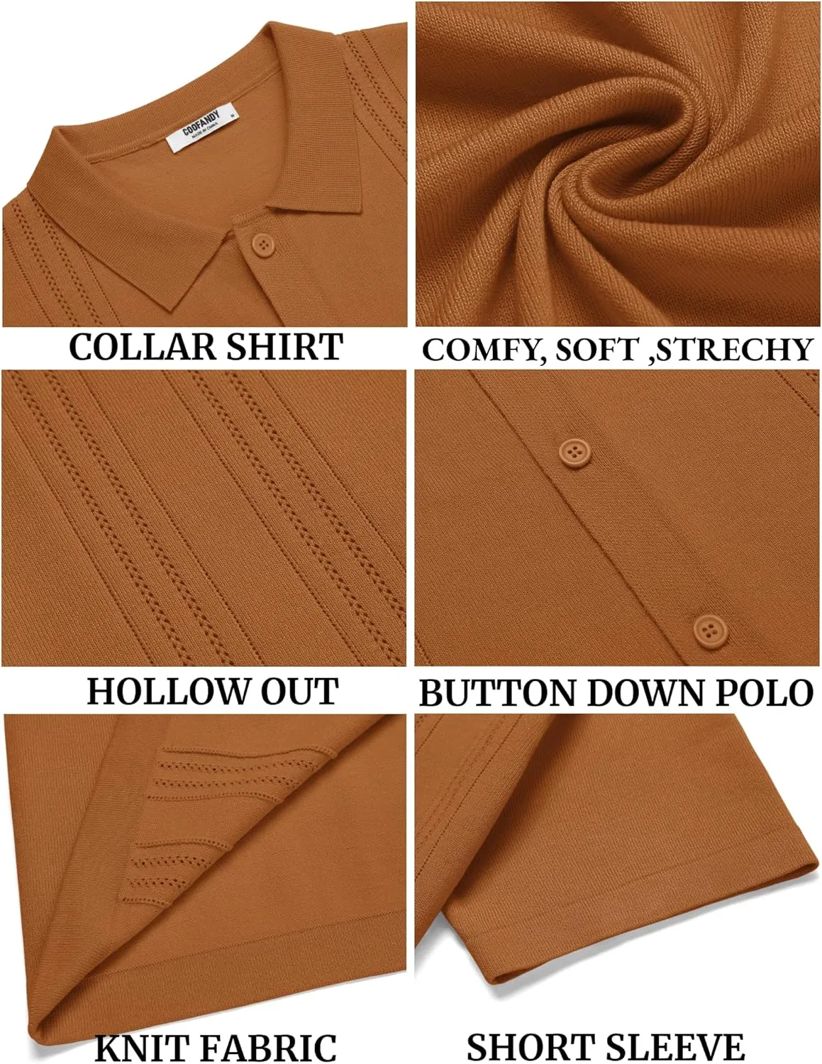 COOFANDY Men's Knit Button Down Shirt Short Sleeve Cuban Guayabera Shirts Casual Textured Polo Summer Tops