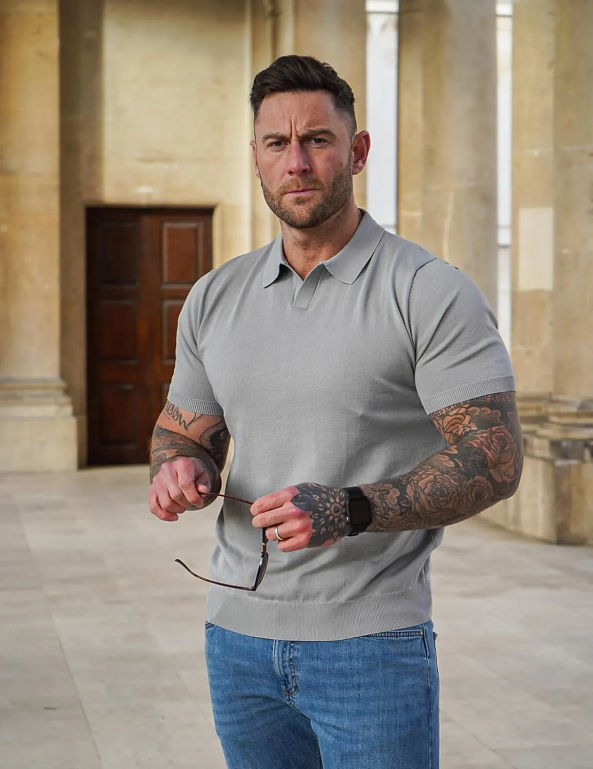 COOFANDY Mens Knit Polo Shirts V Neck Short Sleeve Stretch Polo T Shirt Casual Golf Shirts